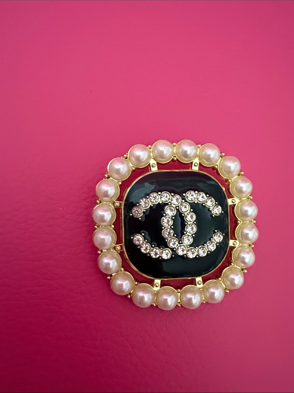 Fashion Black Enamel Pearl & Crystal Brooch